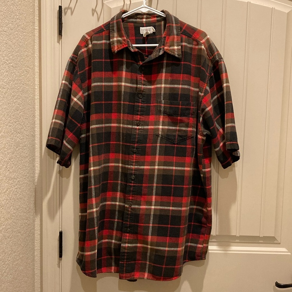 J Crew Flannel Shirt Size XLT Plaid Workwear Button Up Casual Short Sleeves Vtg